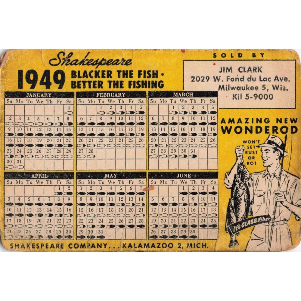 Vintage 1949 Shakespeare Wexford Wonder Line Fishing Calendar Card VG - Picture 2 of 2